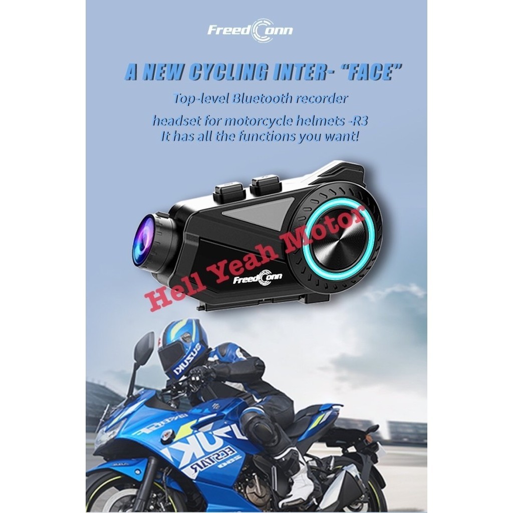 Intercom Freedconn R3 Bluetooth Helm Vlog 2 Mic Qhd 2K Camera 6 Riders