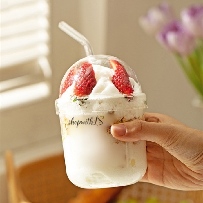 Gelas Boba Bahan Kaca/Boba Glass Cup/Aesthetic Boba Cup With Straw
