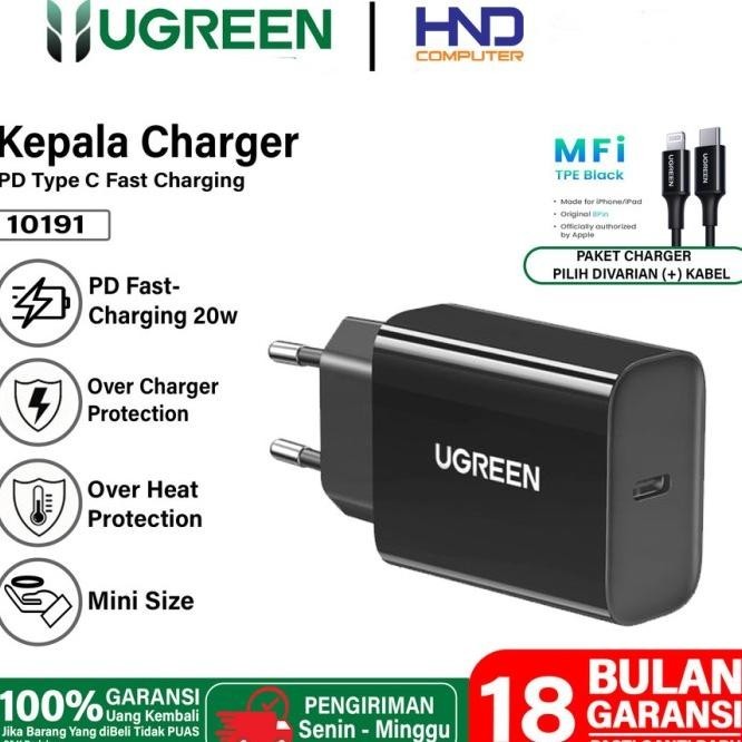 Ready Ugreen Usb Wall Charger Usb-C 20W Pd - Cd137 - 10191 Black Bayar Ditempat