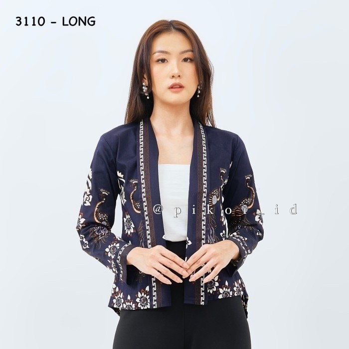 Cardigan Batik Wanita Panjang / Outer Batik Ern Seragam Kantor Navy