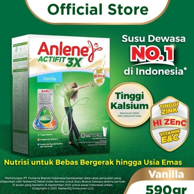 

Anlene Actifit 3X Susu Bubuk Dewasa Vanila 590g - Tulang & Sendi
