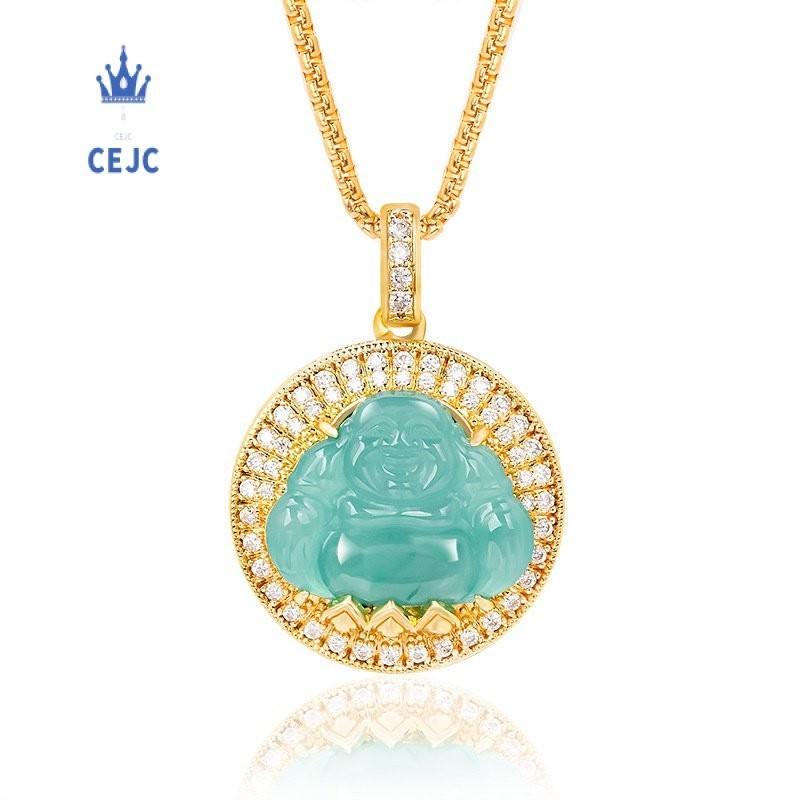 （Dengan Sertifikat）（ytucsydw3o）AlamiaLiontin Batu Giok Biru Buddha, Kalung Liontin Wanita Lapis Temb