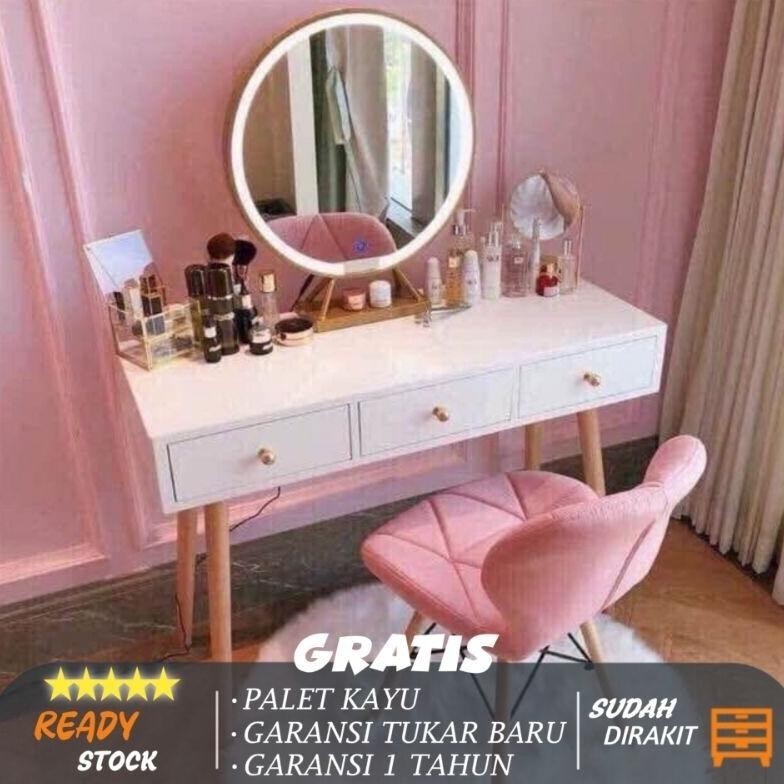 Meja Rias 3 Laci Minimalis MR01 Meja Makeup Meja Kosmetik Meja Kamar Simple
