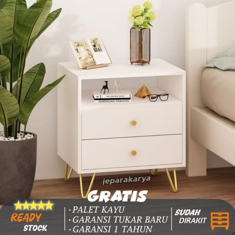 Meja Nakas Minimalis 2 Laci Kaki Besi (NL 22) Meja Kamar Tidur Meja Kosmetik
