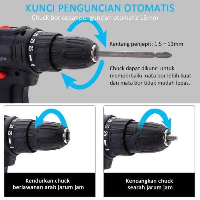 Bor Tangan Tanpa Kabel 36V Bor Baterai Cas Komplit 10Mm Bor Baterai Cas Baterai 2 36V-Bor Cas Bor