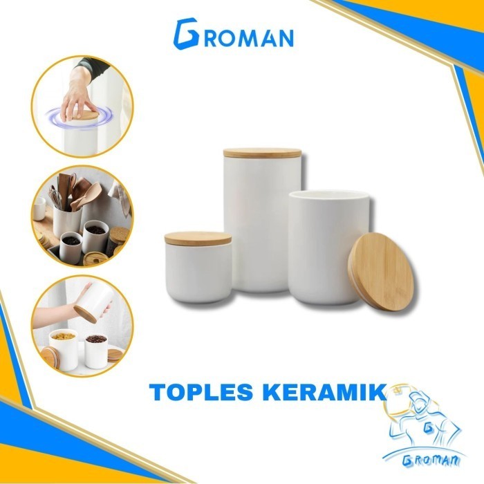 Toples Kerak Putih Tutup Kayu Food Storage Jar Gula Kopi Sereal Susu