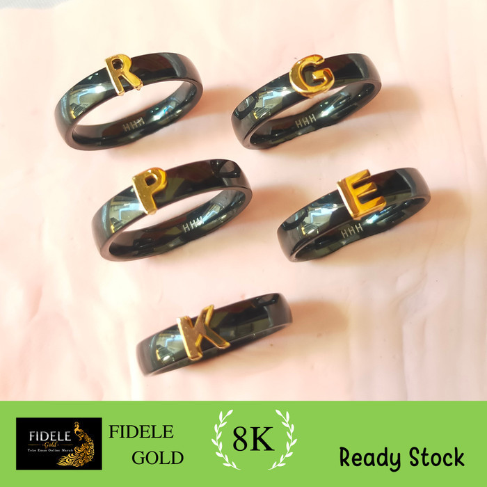 Cincin keramik huruf E, F, I cincin emas asli surabaya 375 8karat
