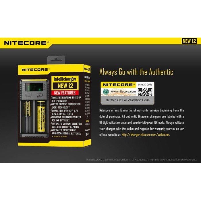 Nitecore I2 New 2016 (Original) Intellicharger Battery Charger 18650