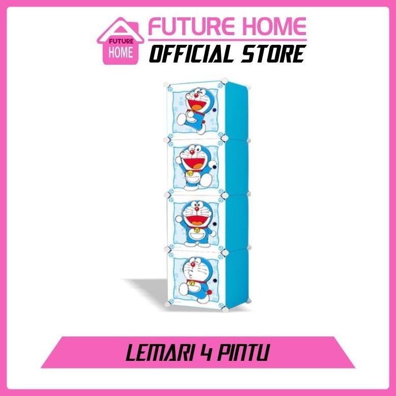 DFG Lemari Pakaian Plastik Portable 4 Pintu lemari Serbaguna lemari hemat tempat lemari multifungsi 