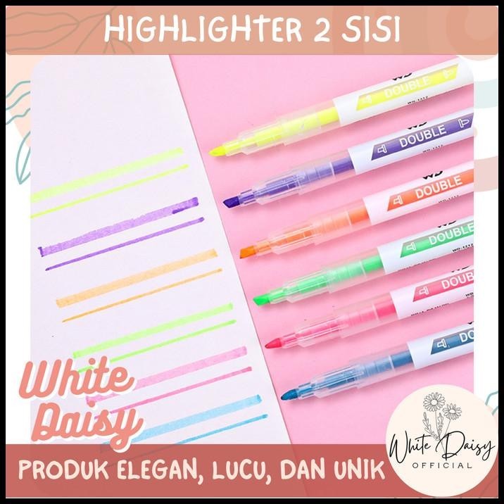 

TERMURAH HIGHLIGHTER 2 SISI WARNA PREMIUM DOUBLE TIP DUAL SIDE 1 SET ISI 6 PCS !!