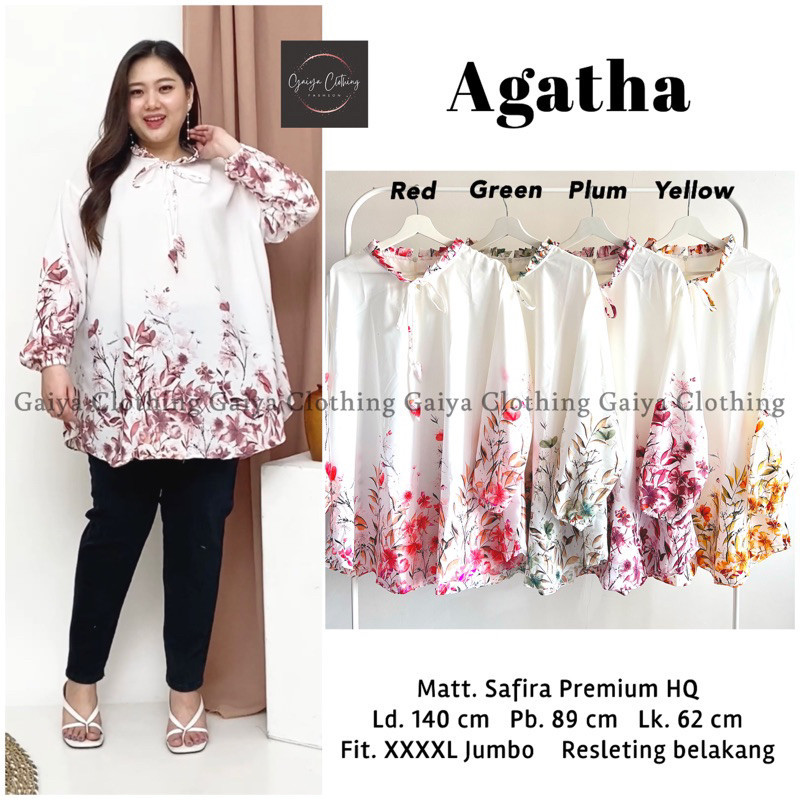 [EXCLUSIVE] BAHAN LEMBUT TUNIK JUMBO WANITA WHITE SERIES MOTIF BUNGA LD. 140 - AGATHA