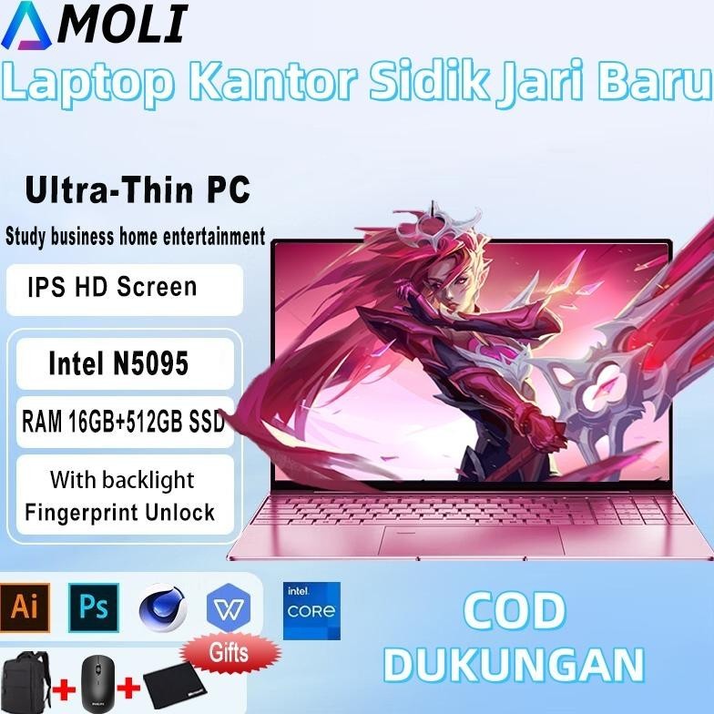 YANG BARUUU AMOLI FINGERINT LAPTOPSLAPTOP PINK 15,6'' BARU IPS INTEL N5095 RAM16G+512GB SSD FINGERIN