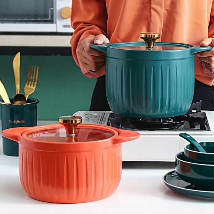 Ceramic Casserole Pot / Panci Keramik Masak Tutup Kaca Tahan Panas Api