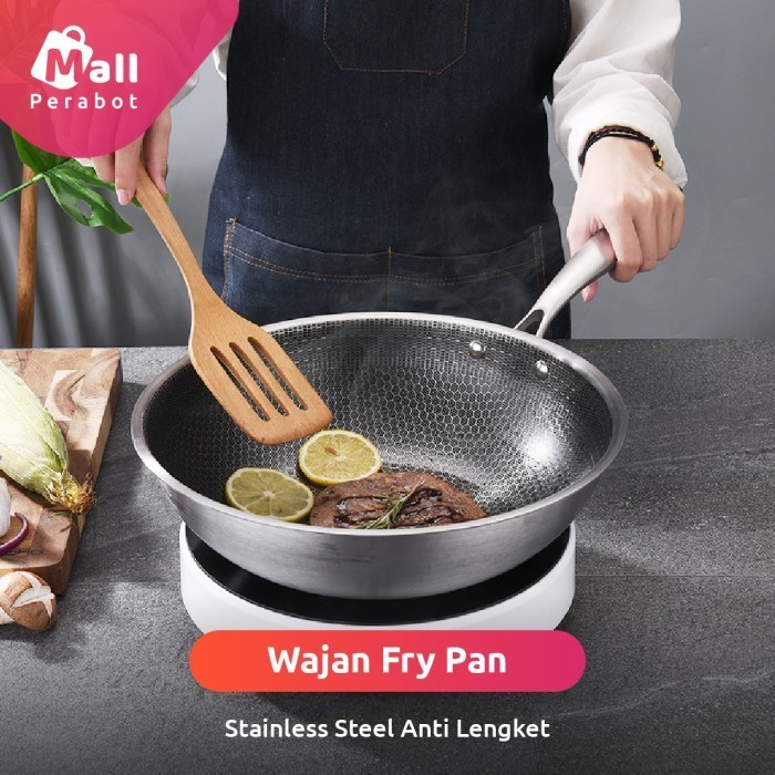Teflon Jumbo Tebal Wajan Stainless Steel 32Cm Kuali Anti Lengket