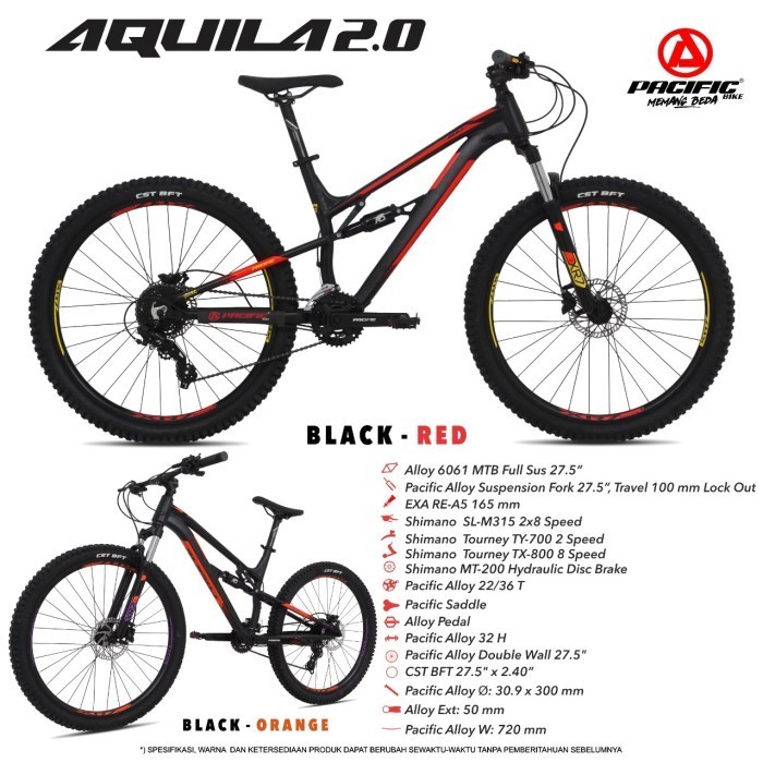 sepeda gunung mtb pacific aquila 2.0 free bottle cage lampu dpn blkg