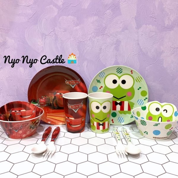 Set Peralatan Makan Anak Bayi Balita Piring Mangkuk Gelas Sendok Garpu Melamin Thomas Cars Keroppi