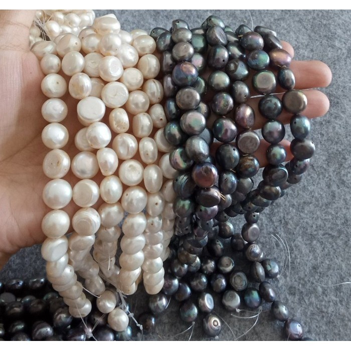 

>>>>>] FRESH WATER PEARLS BULAT PIPIH 10x6MM 4 LUBANG WARNA GREY AND WHITE