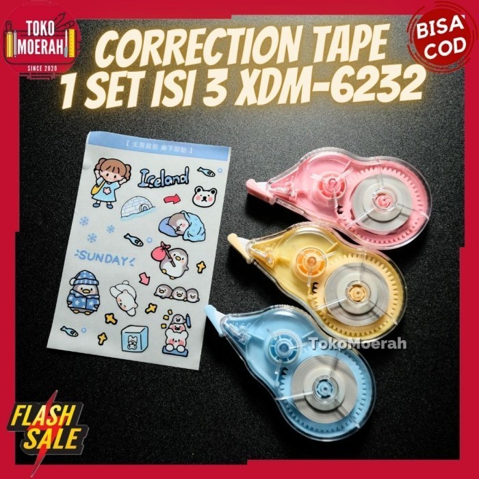 

Correction Tape 1 Set 3Pcs Xdm-6232 Tip Ex Kering Momo Stiker Lucu Cod