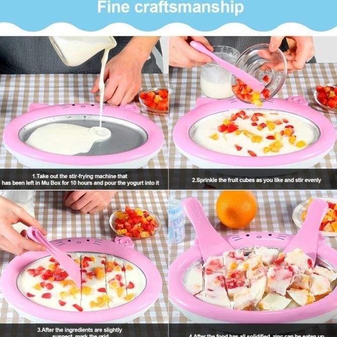 Pembuat Ice Cream Roll Maker Yogurt Piring Cetakan Es Krim Anak Rumah
