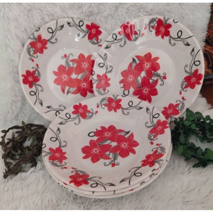 6 Pcs / 12 Pcs / 1 Lusin Piring Makan Melamin Motif Bunga