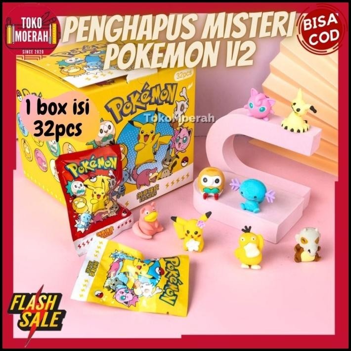 

HOT DEAL PENGHAPUS MYSTERY PACK POKEMON V2 1 BOX 32PCS ERASER MISTERI BAG