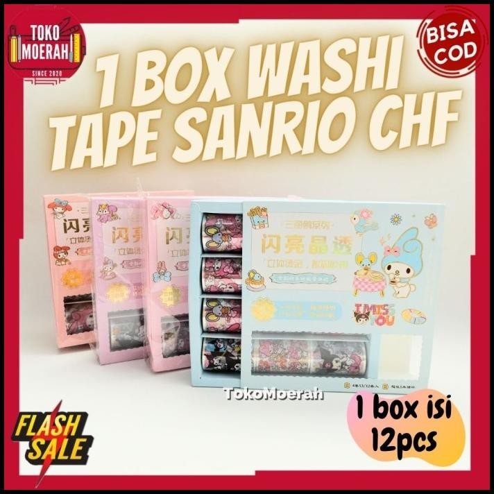 

TERMURAH STIKER SANRIO CHF 1 BOX 12 ROLL WASHI TAPE SELOTIP SANRIO STIKER BOX !
