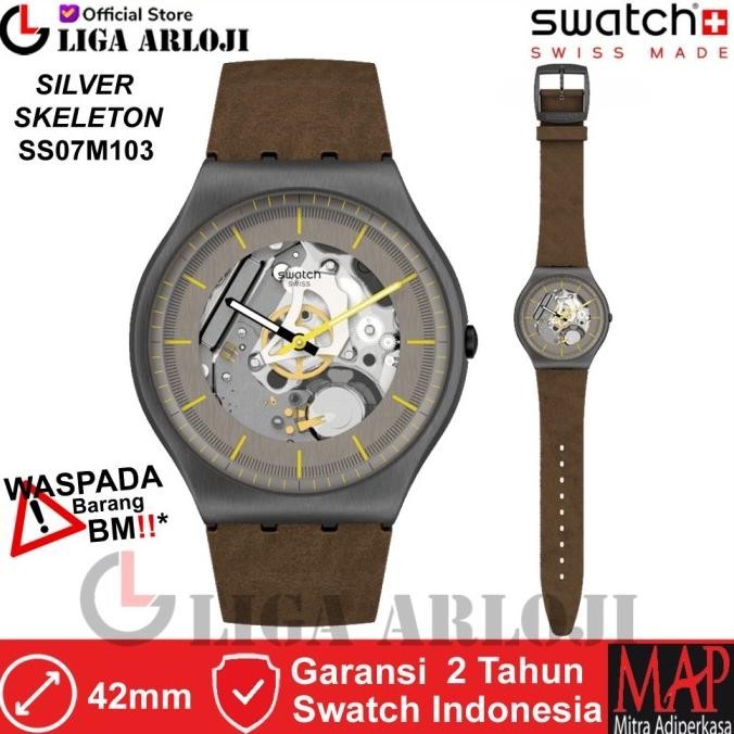 SWATCH SS07M103 SKELETON Jam Tangan Pria Analog Kulit Original Swiss