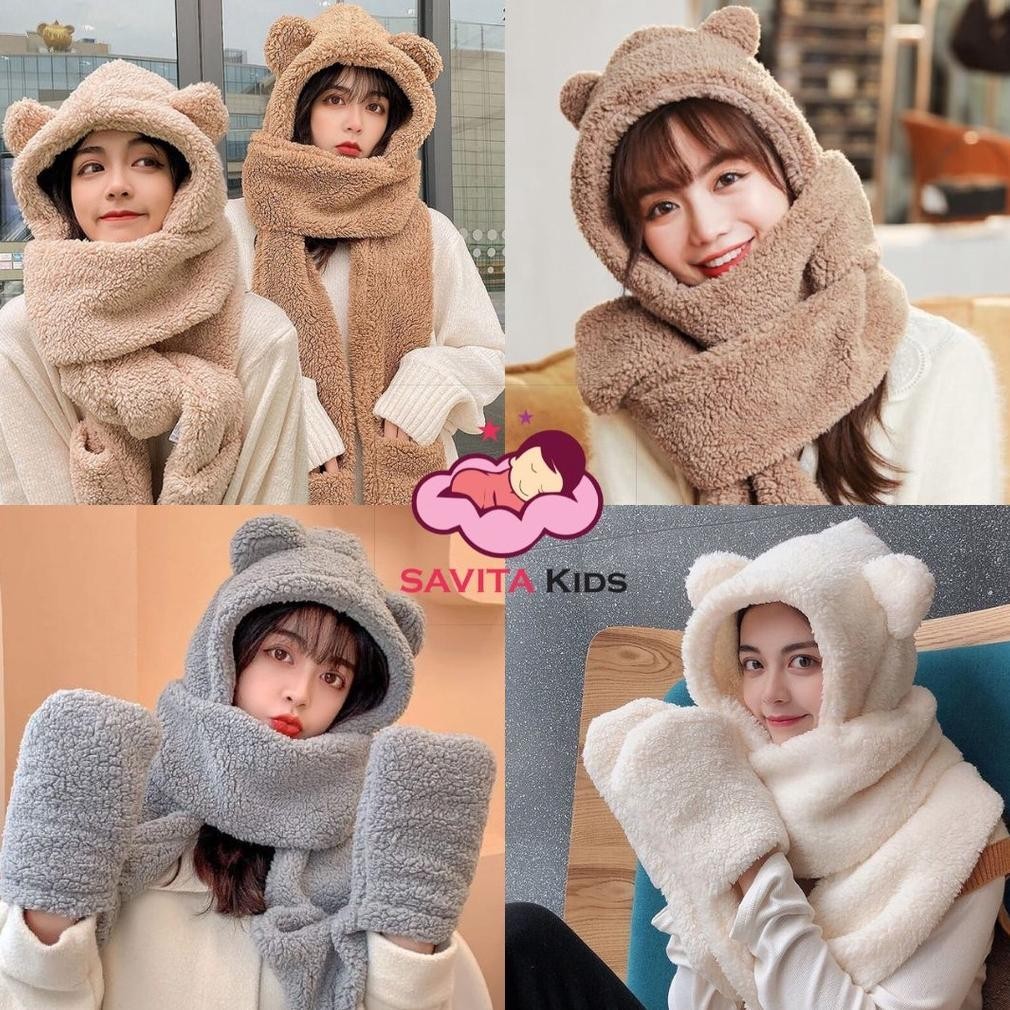 HotSale Topi Jennie/Topi Jennie Bulu Beruang/Long Syal/Model Beruang Lucu Dan Premium Cod