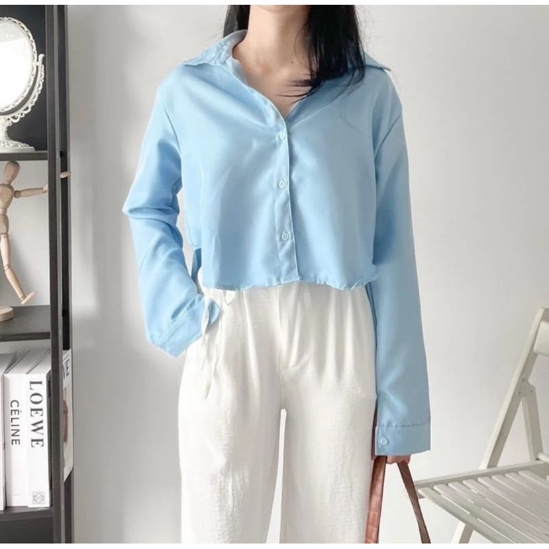 Kemeja Crop Wanita/kemeja lengan panjang