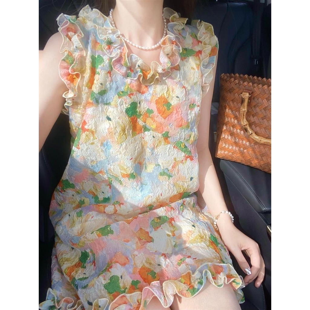 Women's Summer Loose Color Printing Stringy Selvedge Dress