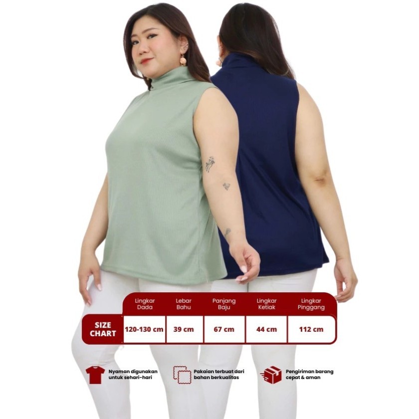 Jumbo Kaos Knit Turtleneck Inner Manset Tanpa Lengan Ld 120-130