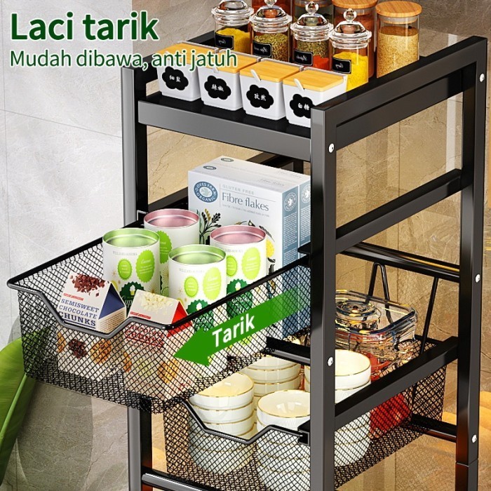 Tersedia Troli Rak Dapur Laci Geser Penyimpanan Bahan Makanan Baja Anti Karat
