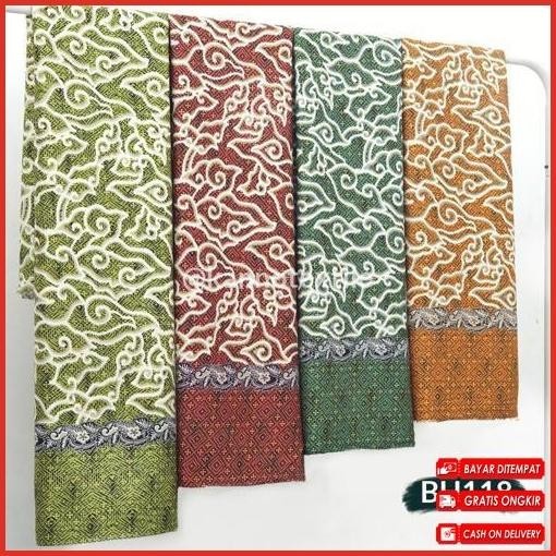 Serba Murah Kain Batik Halus Semi Sutra Bh118 Motif Mega Mendung Warna Lemon/Merah/Hijau/Oren Harga 