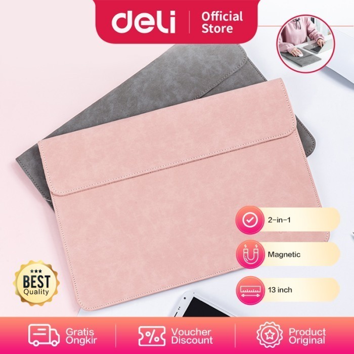Sale - Deli Laptop Sleeve 2In1 Sarung Laptop Kulit Mouse Pad 13 Inch