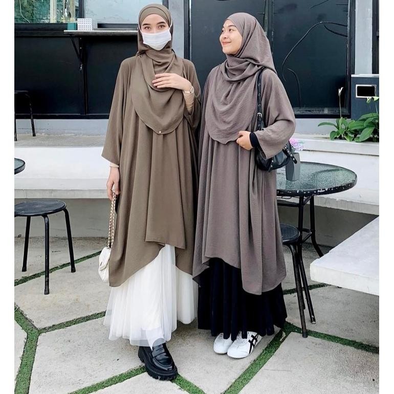 Gamis Abaya Remaja Aleeza Dress Tunik Kekinian Saja+ Pasmina Gamis Abaya Remaja
