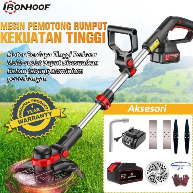 IRONHOOF Mesin Potong Rumput 48V Mesin Pemotong Rumput Listrik Baterai