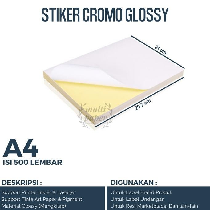 

Kertas Sticker Chromo Glossy A4 Isi 500 Lembar / Kertas Stiker Glossy