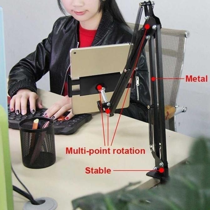 Lazypod Stand Penyangga Hp Tablet Ipad Phone Holder Jepit Ranjang Meja