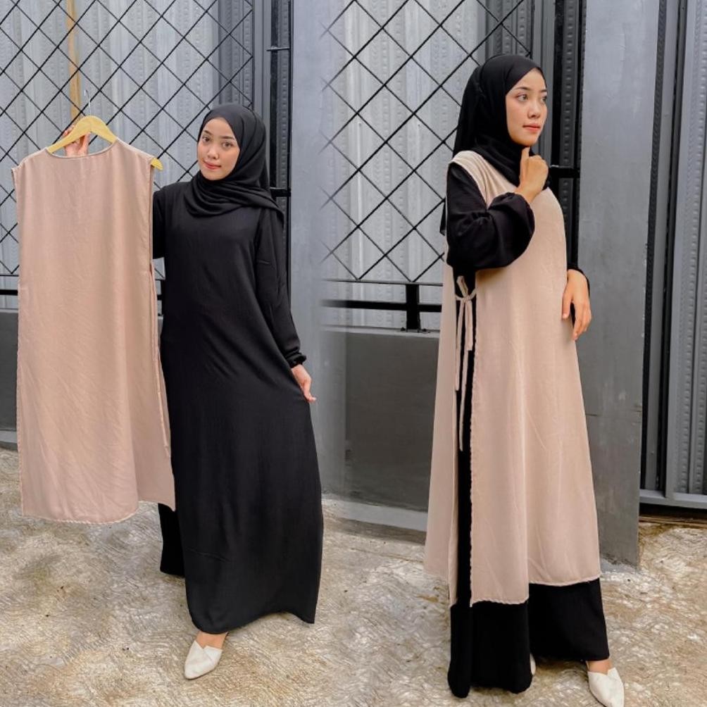 Gamis Abaya Remaja Safira Hitam Coksu Tuey Syari Muslimah Bahan Crinckle Coksu Kombinasi Hitam Dress