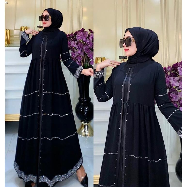 Gamis Abaya Remaja Tuey Hitam Dubai Mewah Payet Swarovski Semi Outer Gamis Abaya Remaja