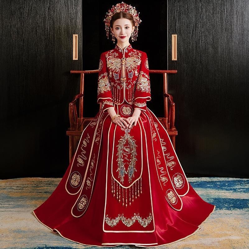 Velvet Xiuhe Bridal Dress Women's Wedding Dress Chinese Wedding Dress