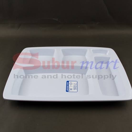 Piring Makan Dewasa Segi Kotak Sekat 5 Melamin Awet Kuat Tebal Tahan Panas Premium Onyx 31.5X23CM Ba