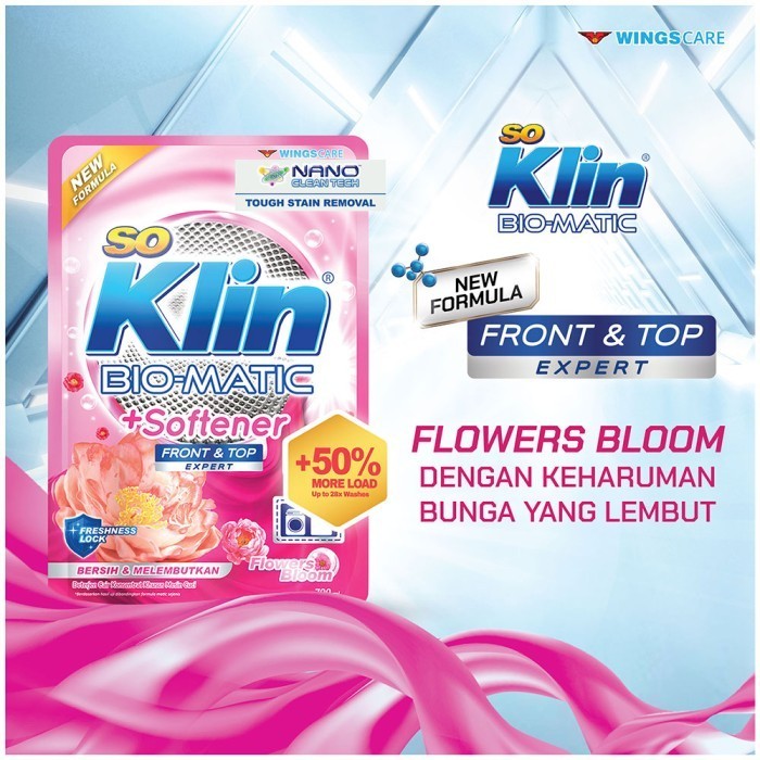 So Klin Detergent Cair Biomatic + Softener Top Front Load Flowers Bloo