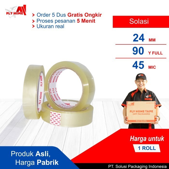 

FLYHOME LAKBAN KECIL SOLASI 90YARD 24MM X 90YARD 1 ROLL SELOTIP ECO