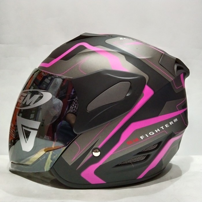 Helm Gm Fighter Motif Gv2 Bla Dof Pink Helm Half Face