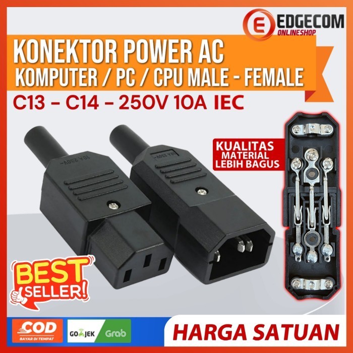 Konektor Steker Kabel Ac Iec C13 Female Plug Adapter 3 Pin