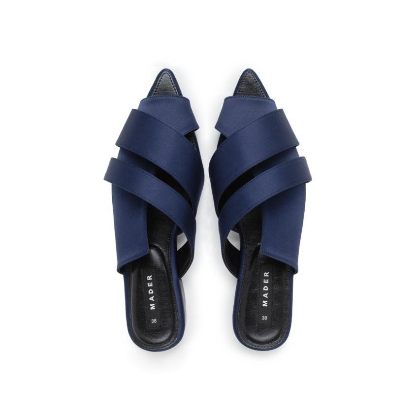 Mader - Open Toe Mules Satin - Navy