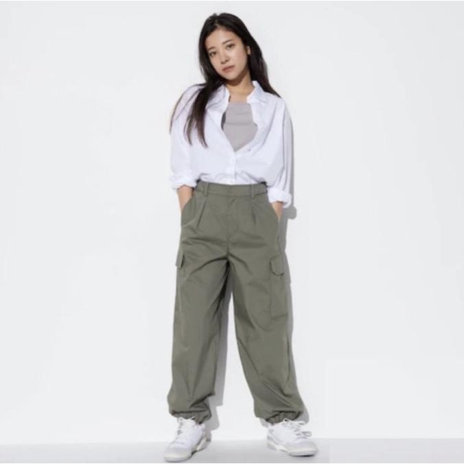 UNIQLO Women Easy Pants Celana Panjang Cargo Rileks Wanita Olive