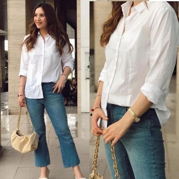 S. Oliver White Plain Blouse Kemeja Wanita Lengan Panjang Polos Putih