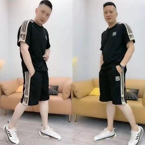Setelan Celana Pendek Lengan Pendek Pria, Pakaian Keren Bersirkulasi Udara Kasual Lengan Pendek